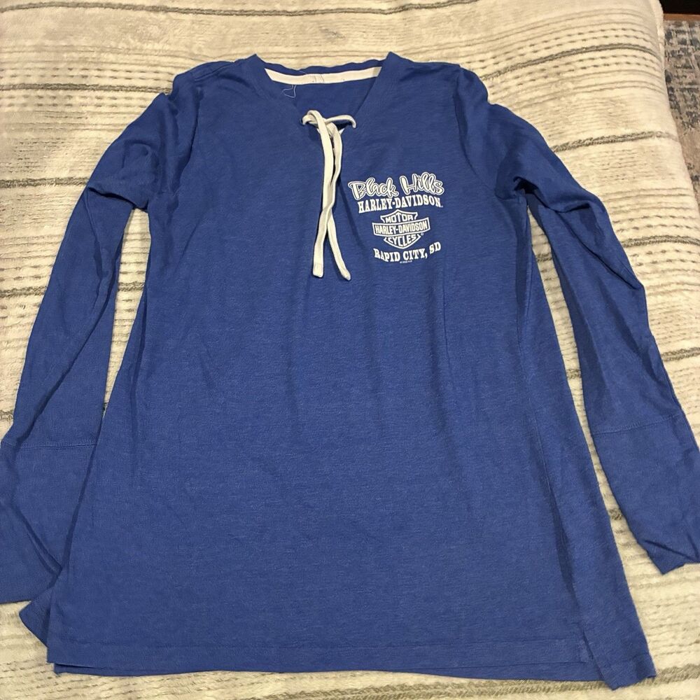 Harley-Davidson Scoop Neck Tie Lace Up Women’s Long Sleeve Rapid City See Pics - Picture 2 of 10